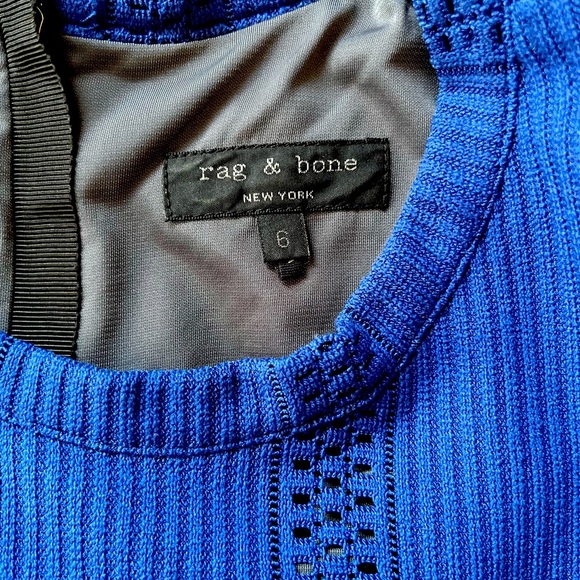 Rag & Bone Elsa Pointelle Bodycon Dress Blue Size 6 Midi Knit Lined - Picture 6 of 14